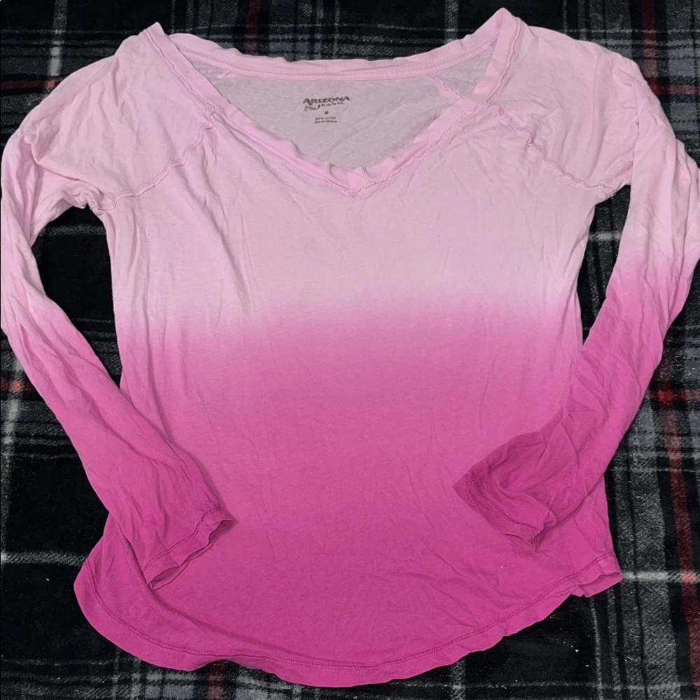 Arizona Jean Company Pink Ombre V-Neck Long Sleeve Tee